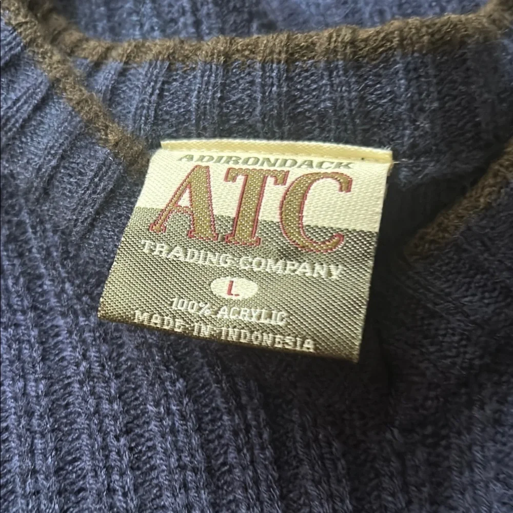 ATC V-Neck Blue Sweater with Ribbed Knit